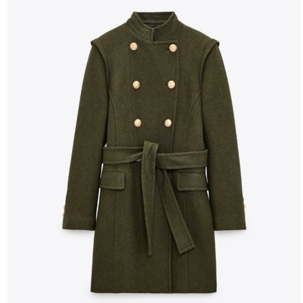 NWOT Zara Olive Green Utility Inspired Wool Coat